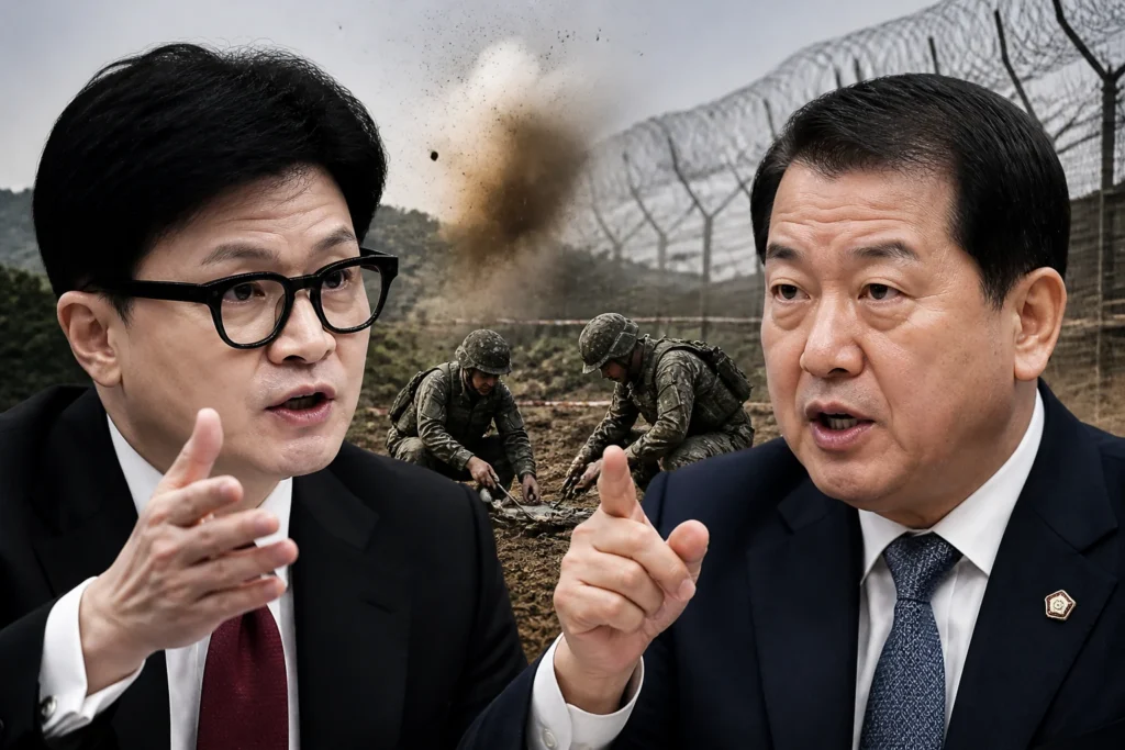 DMZ 지뢰 추정 폭발, 한동훈의 '즉각 조사' 촉구와 김병주의 강한 반박이 맞붙다 관련 이미지