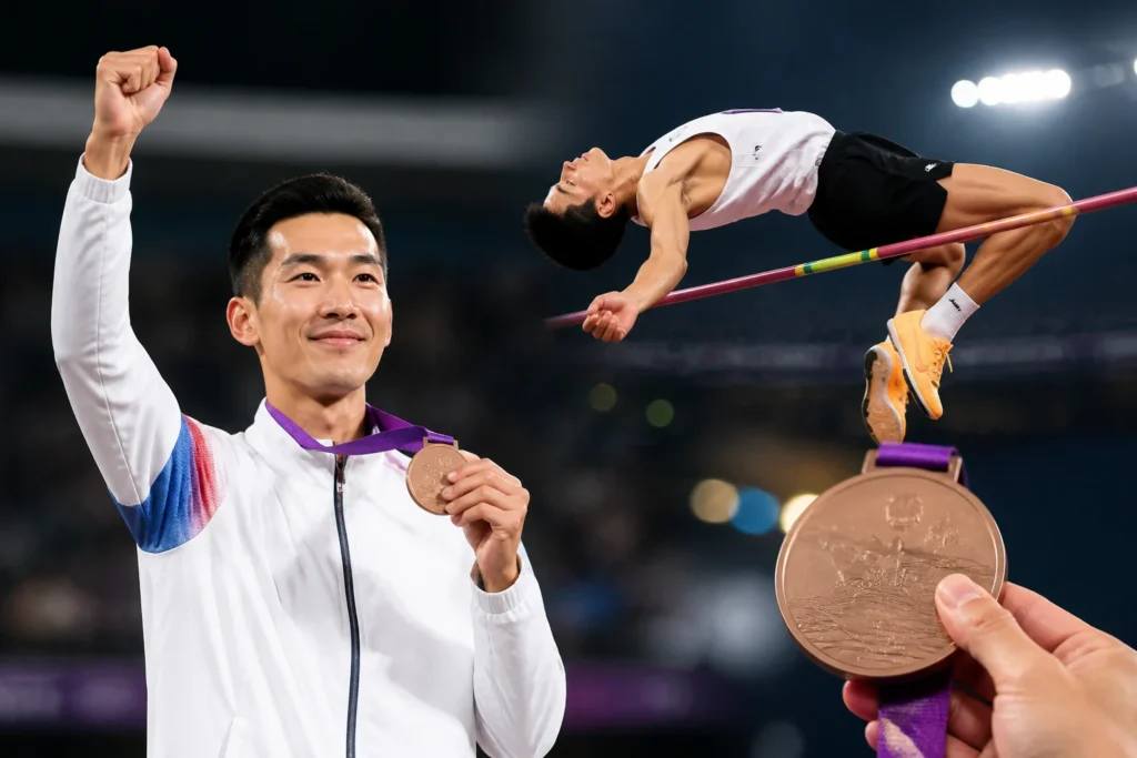 우상혁, 아시안게임 남자 높이뛰기 동메달(2.22m) — 아시안게임 3회 연속 메달 관련 이미지