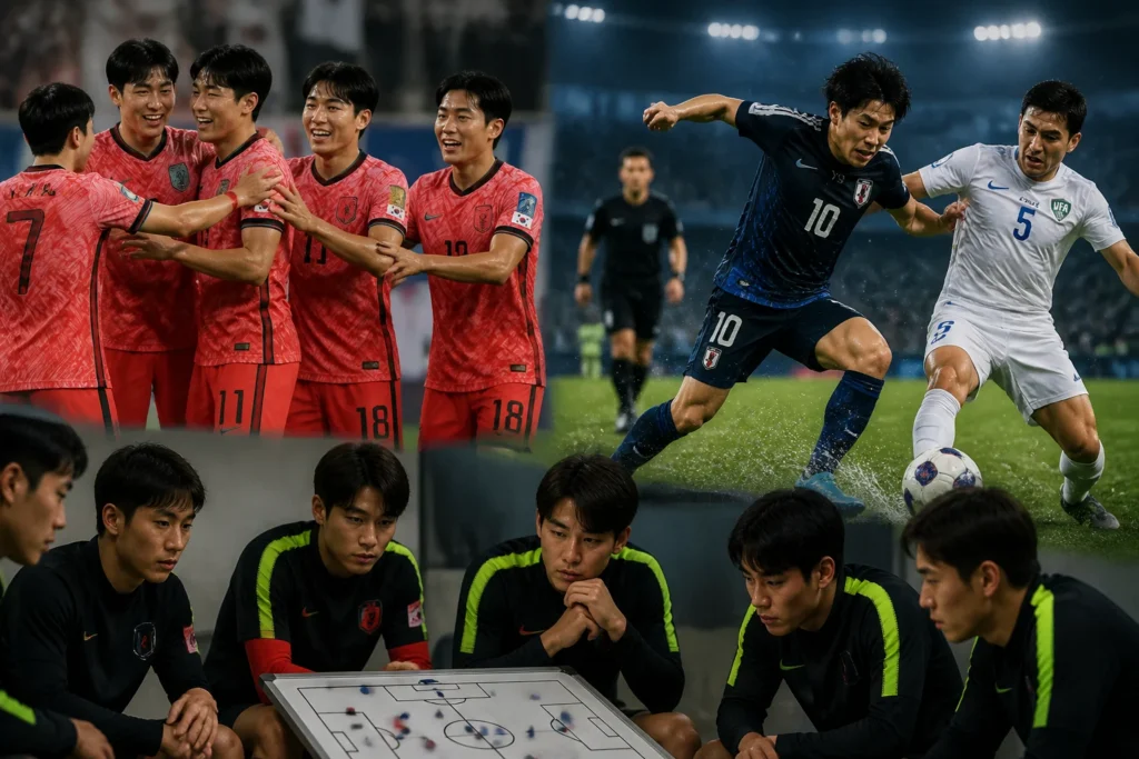 일본-우즈베키스탄 준결승 1-1 연장, 한국은 결승 전 회복 여유 확보 관련 이미지