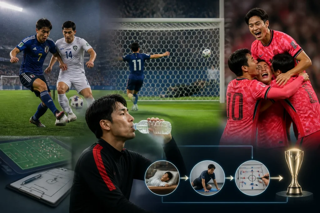 일본-우즈베키스탄 준결승 1-1 연장, 한국은 결승 전 회복 여유 확보 관련 이미지