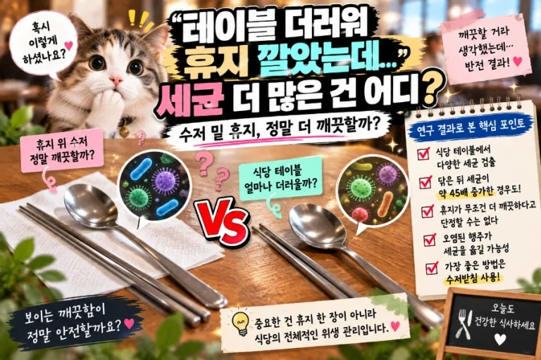 테이블 더럽다고 수저 밑에 휴지 깔았는데, 정말 더 안전할까 관련 이미지